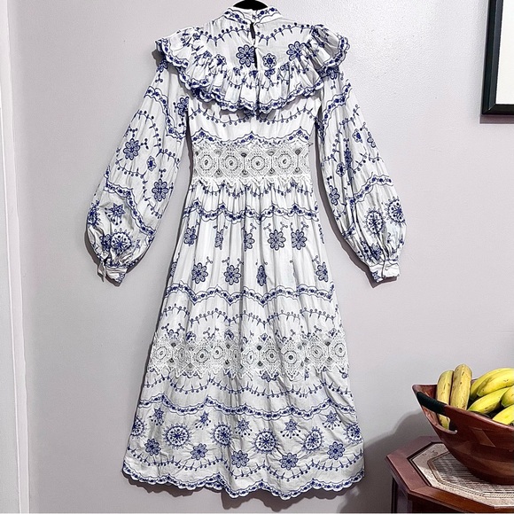 NWT ASOS Broderie Blouson Sleeve Midi Dress w/ Contrast Embroidery MSRP$260 - Picture 9 of 16